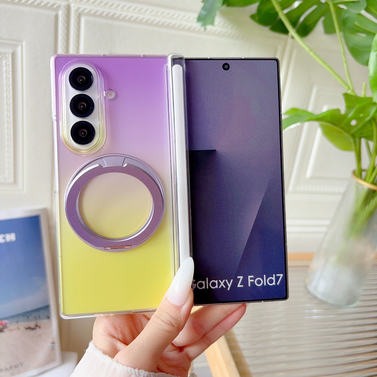 Phone Accessories Case - Funda Magnética Transparente Degradada con Anillo